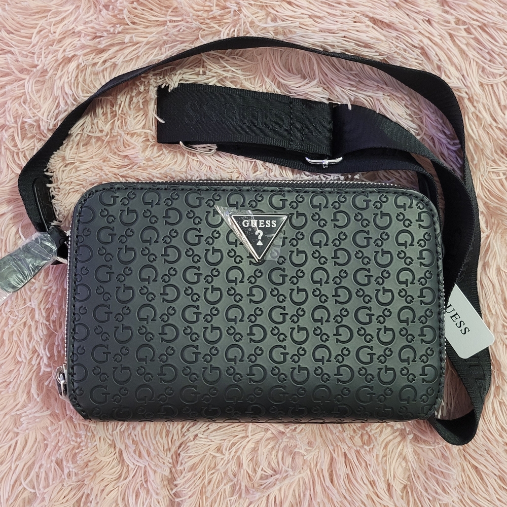 GUESS Black Embossed Logo Crossbody Bag